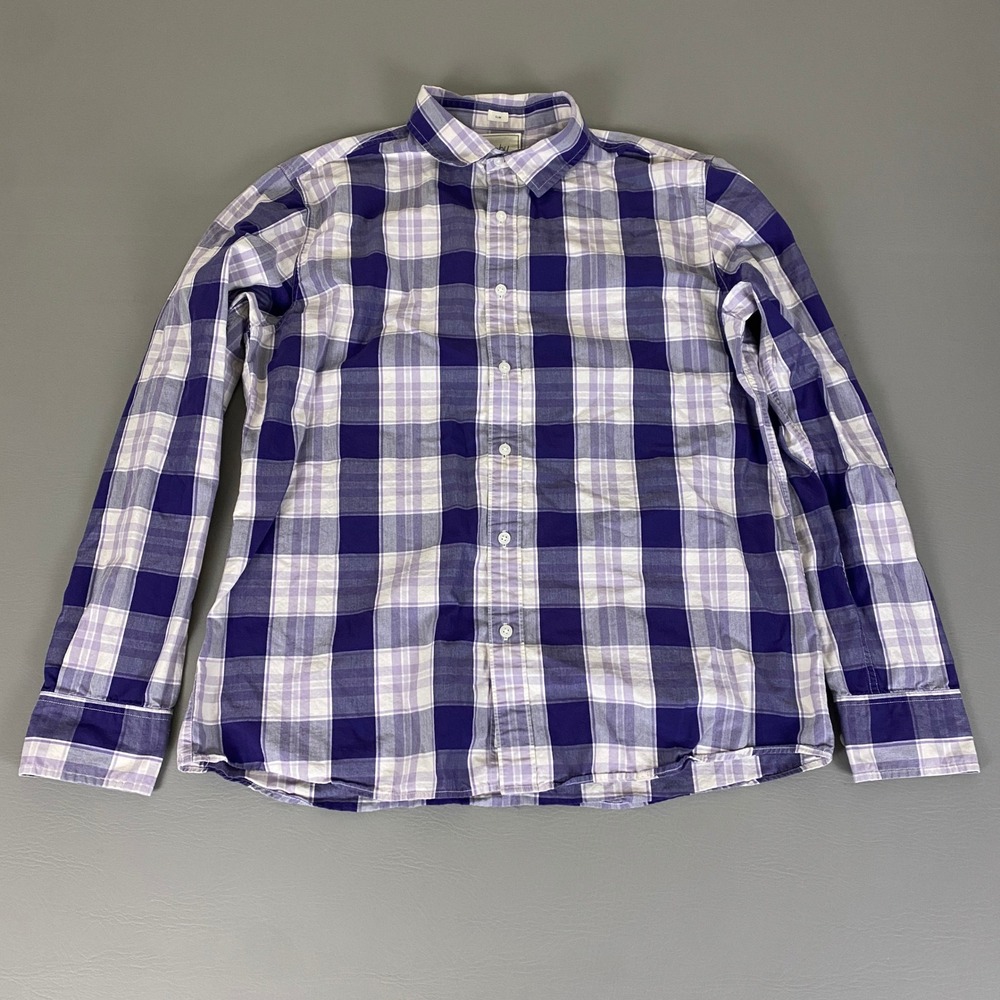Bixby Nomad Button Up Shirt Men's‎ Size Large Slim Fit Purple Plaid Long Sleeve